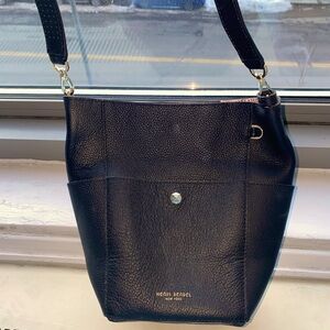 Henri Bendel Black Faux Leather bucket cross body